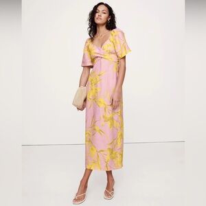 NEW! Banana Republic Pink/Yellow Floral Linen Sweetheart Maxi Dress - Size 20